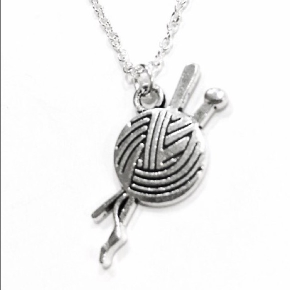 Knitting Yarn and Needles Sewing Necklace